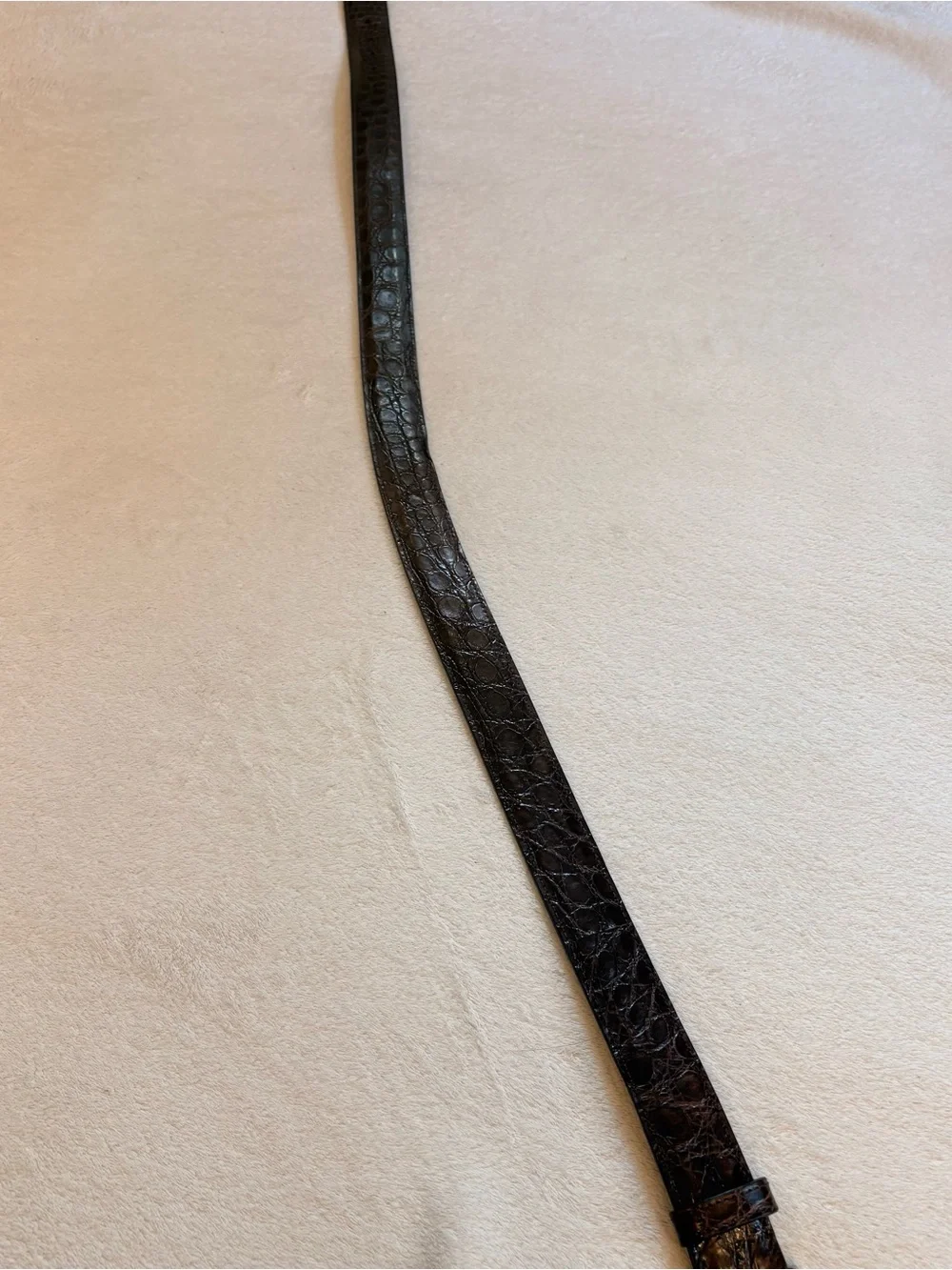 Saks Fifth Avenue Dark Brown Genuine Crocodile Leather Belt Silver Buckle Sz 34